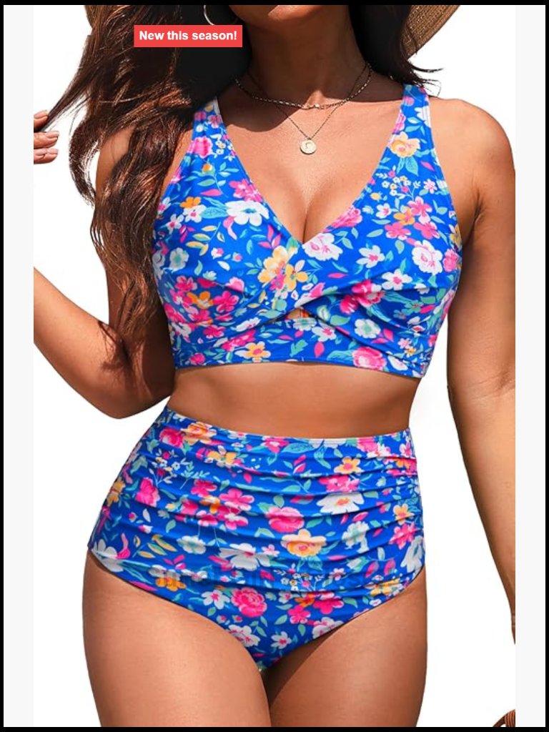 High Waisted Two Piece Bikini Set Tummy Control Full Coverage Push Up